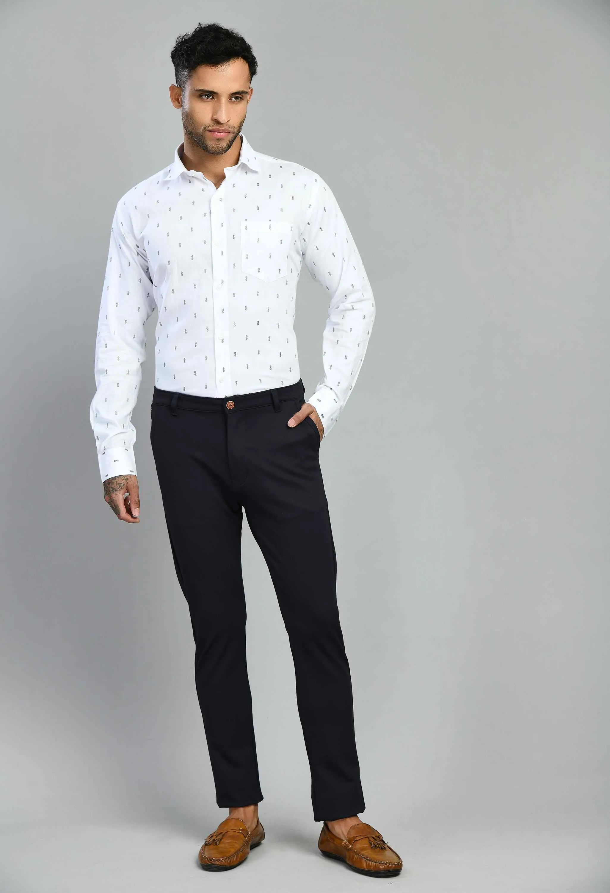 Men's Printed Cotton Slim Fit Formal Shirt