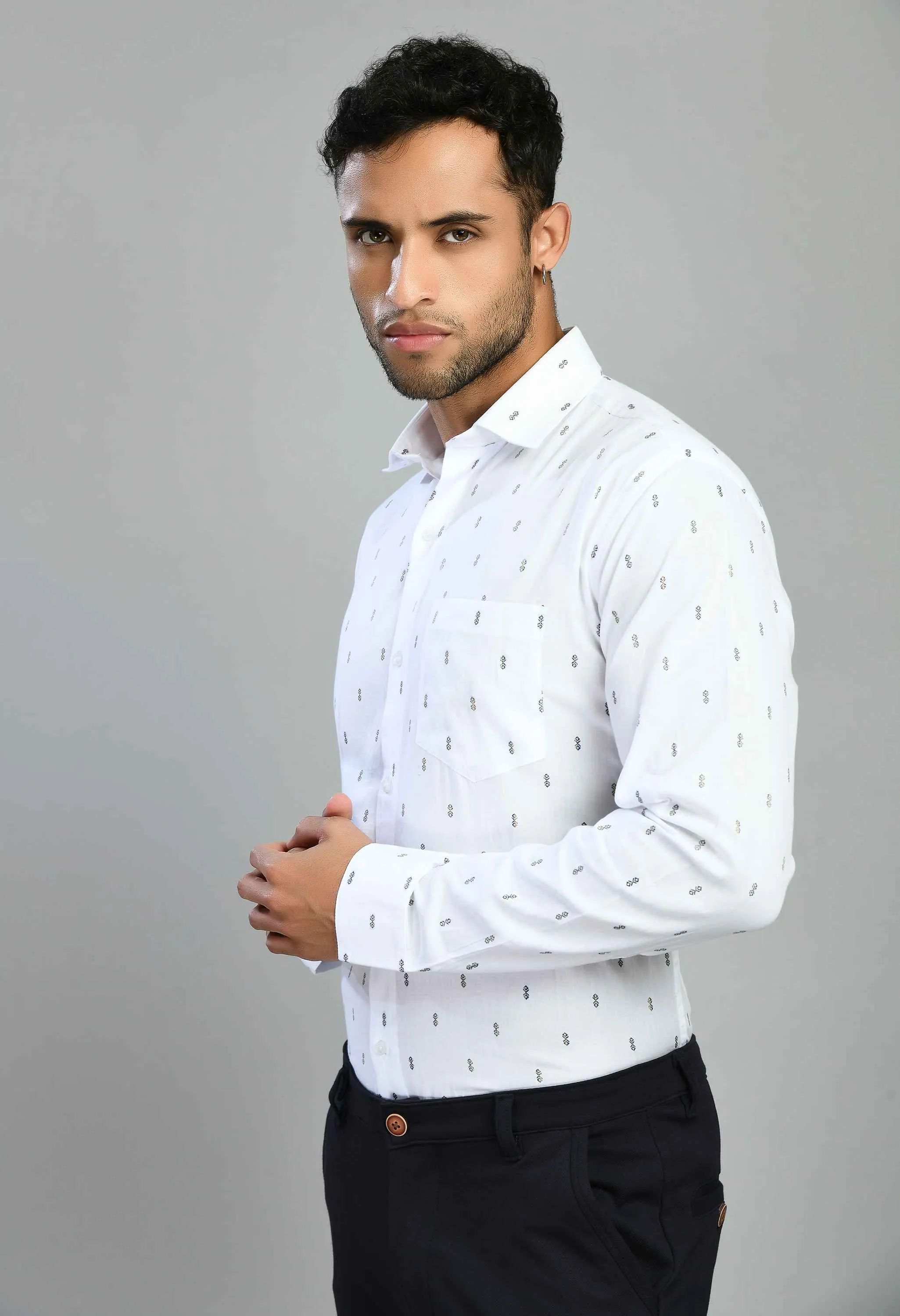 Men's Printed Cotton Slim Fit Formal Shirt