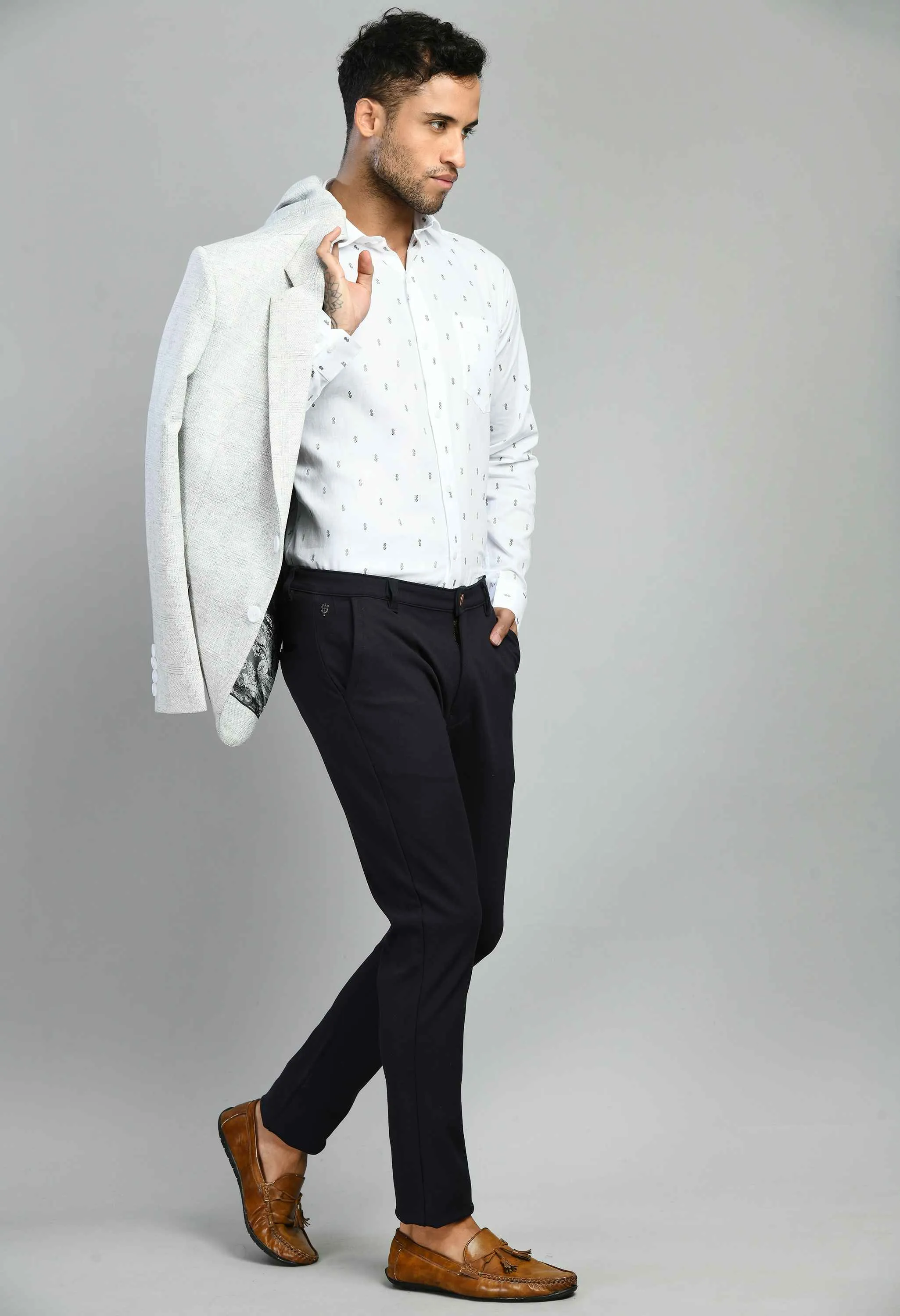 Men's Printed Cotton Slim Fit Formal Shirt