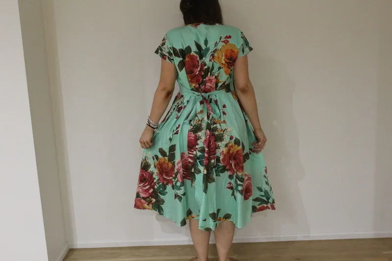 Mint Big Floral Knee length Maternity Dress