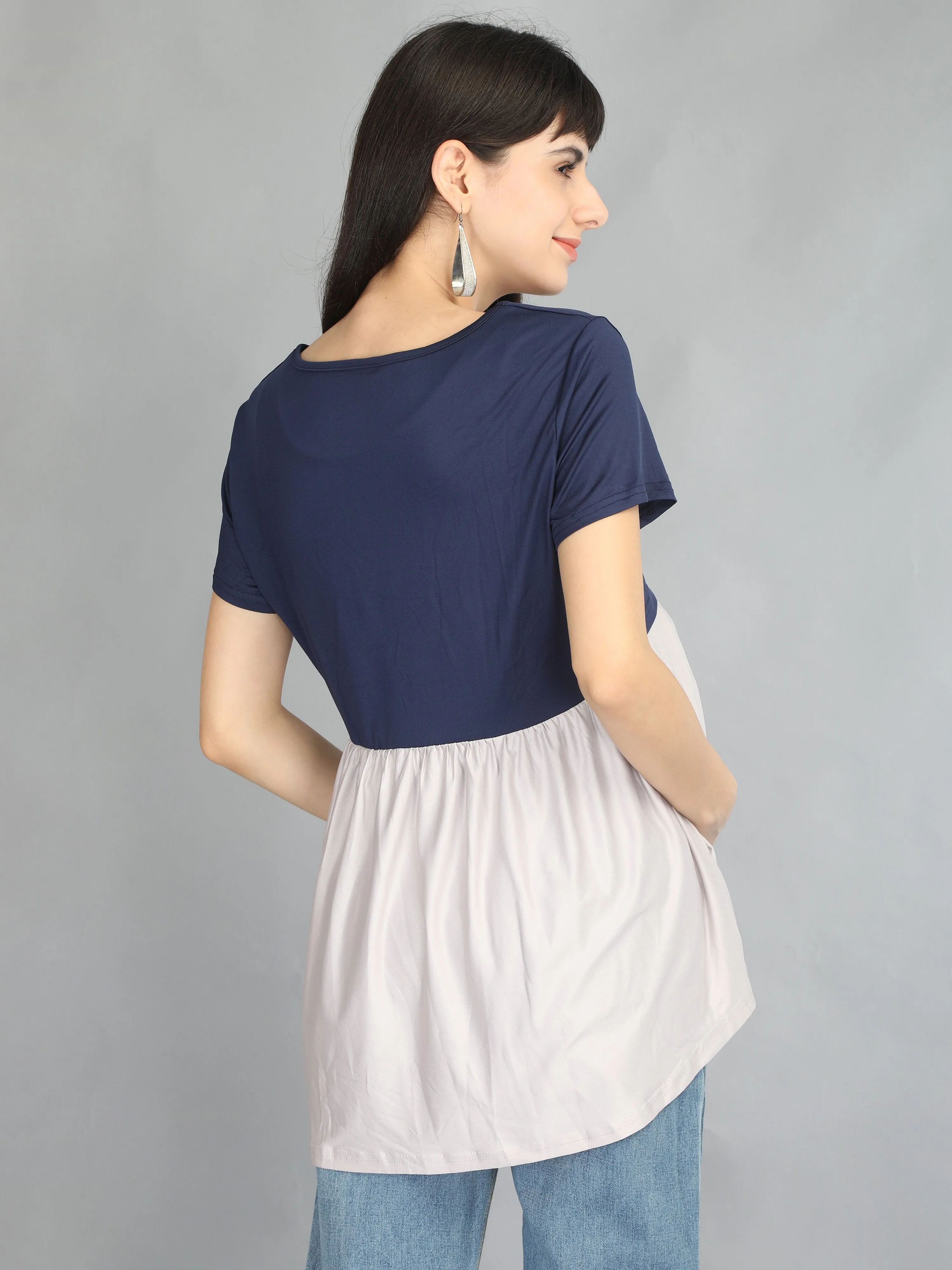 Navy Blue Empire Casual Maternity and Nursing Wear Top