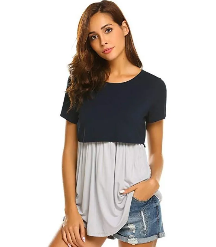 Navy Blue Empire Casual Maternity and Nursing Wear Top