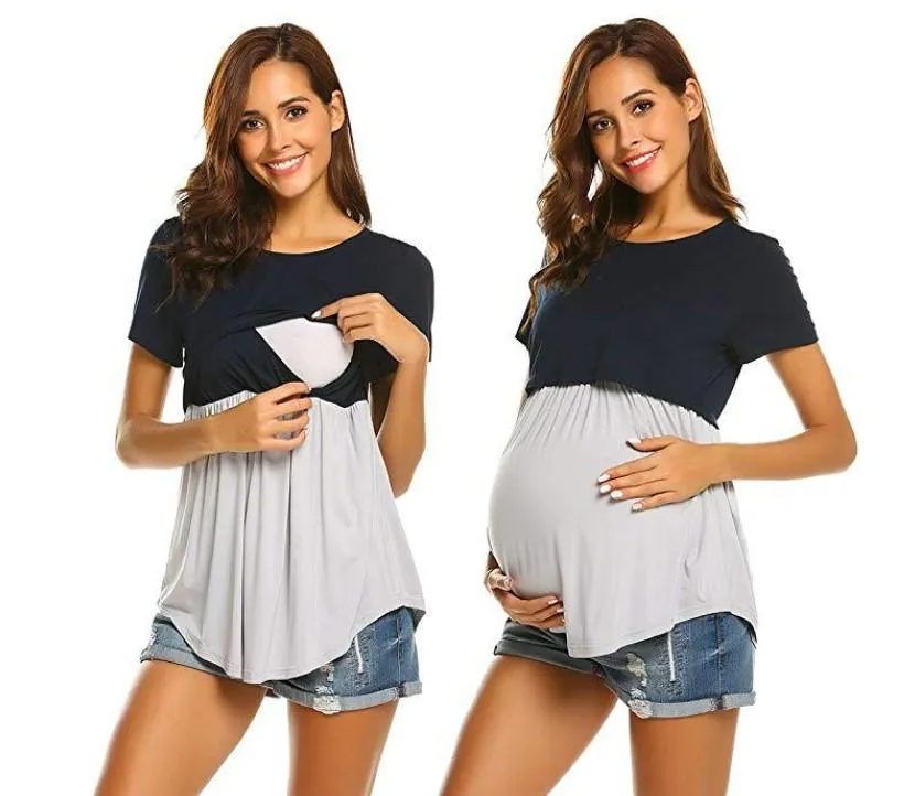 Navy Blue Empire Casual Maternity and Nursing Wear Top