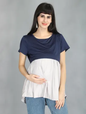 Navy Blue Empire Casual Maternity and Nursing Wear Top