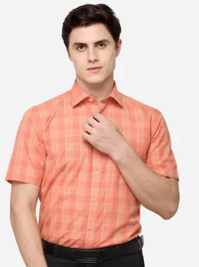 Orange & Yellow Checked Regular Fit Formal Shirt | Greenfibre