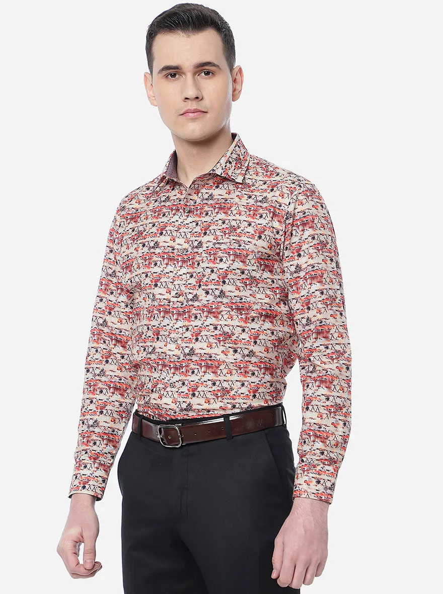 Orange Printed Slim Fit Party Wear Shirt | Greenfibre