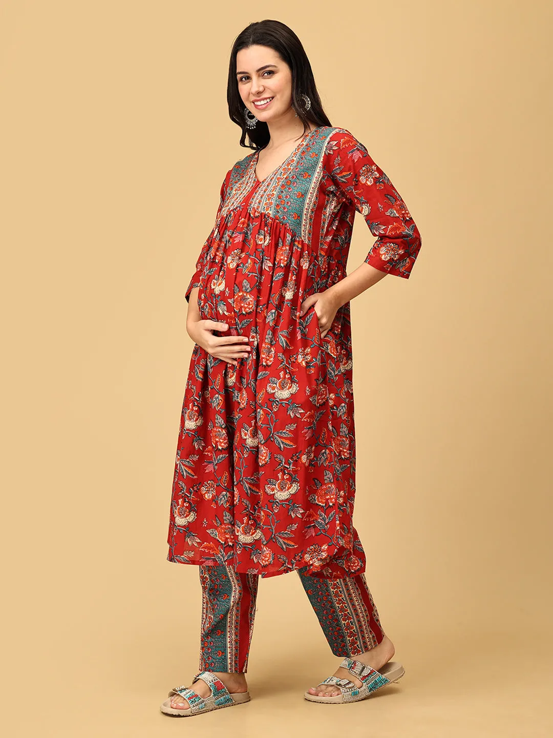 Phoolon Ki Bahaar Maternity and Nursing Kurta Set With Dupatta