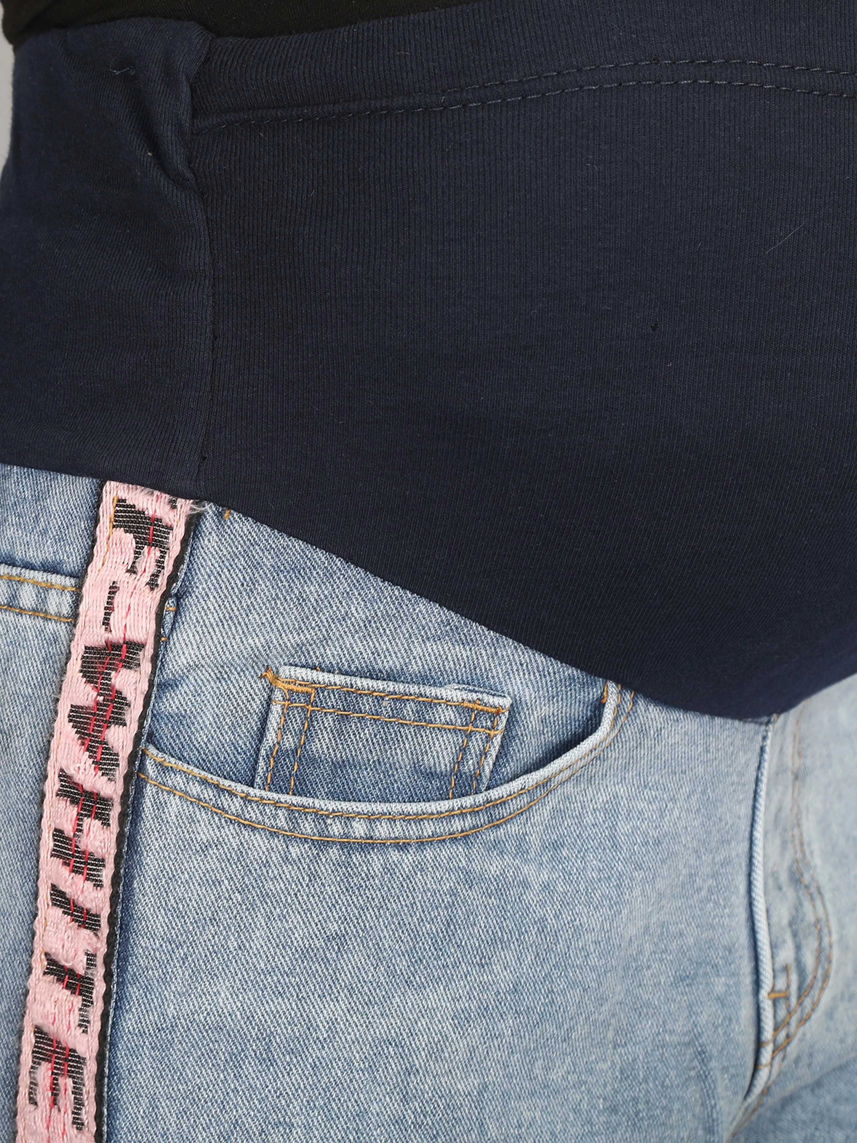 Pink Taped Denims with Belly Support