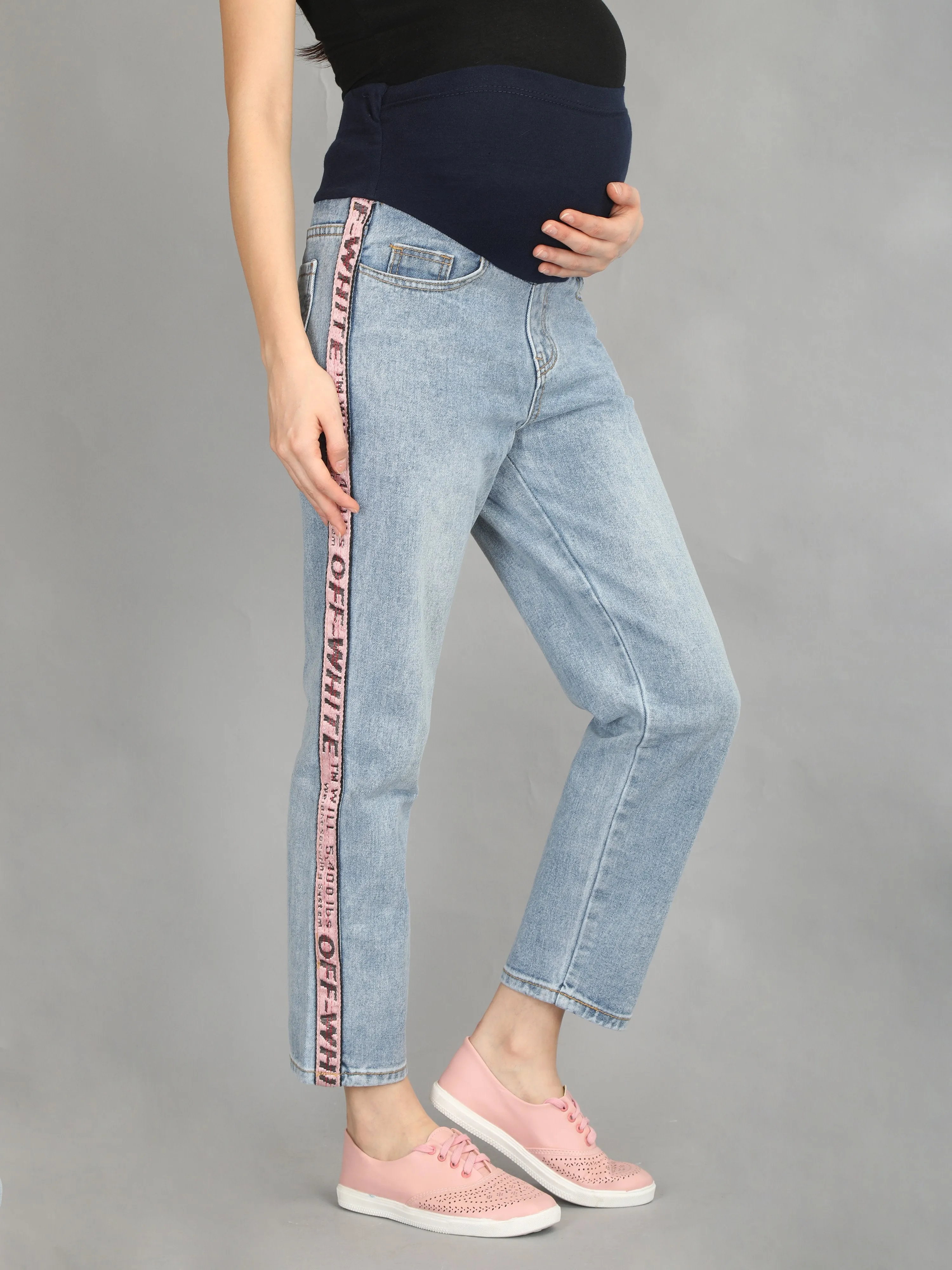 Pink Taped Denims with Belly Support