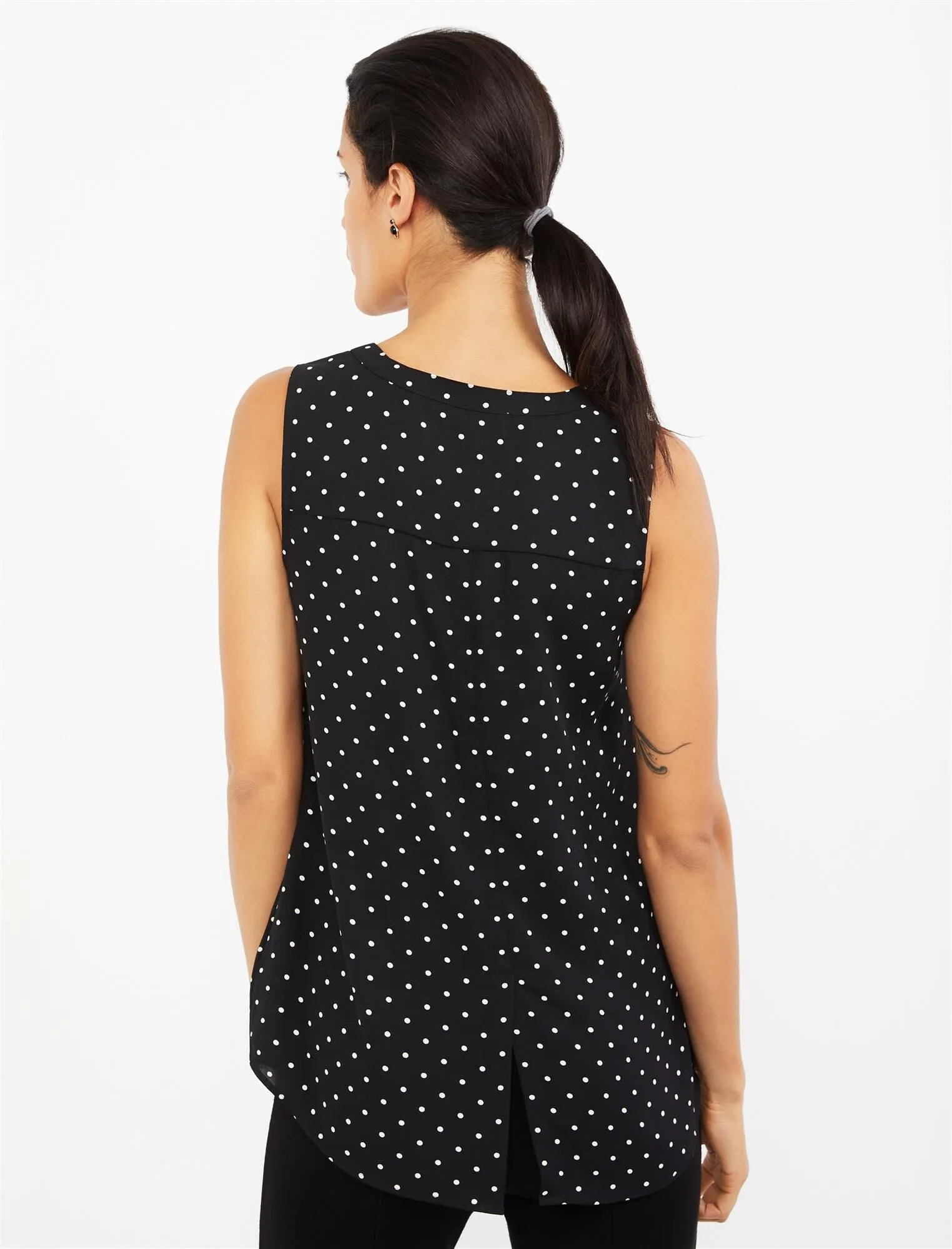 Pleated Maternity Blouse in Black White Dot