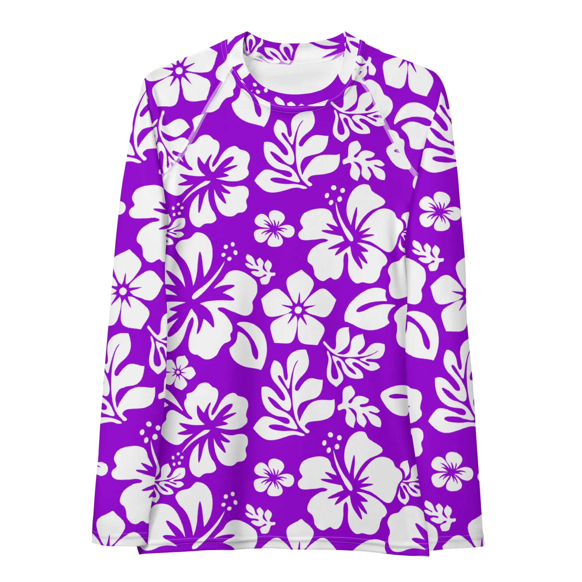 Purple and White Hawaiian Flowers Women's Rash Guard