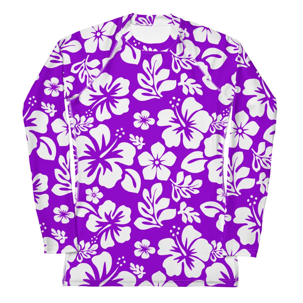 Purple and White Hawaiian Flowers Women's Rash Guard