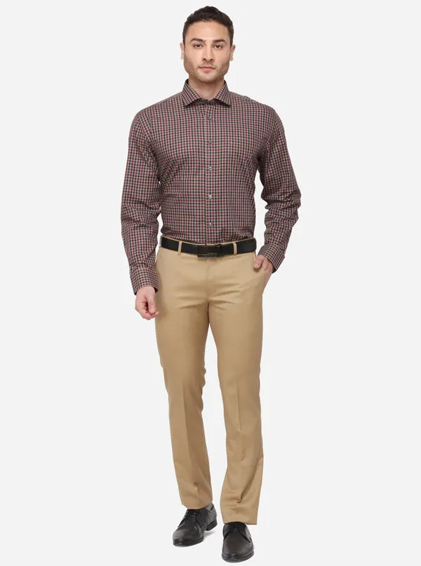 Red & Beige Checked Regular Fit Formal Shirt | JadeBlue