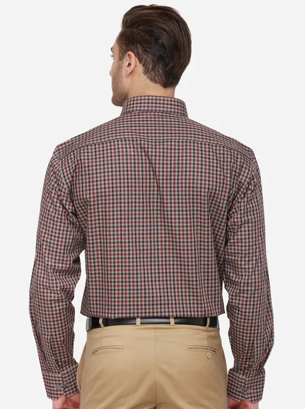 Red & Beige Checked Regular Fit Formal Shirt | JadeBlue