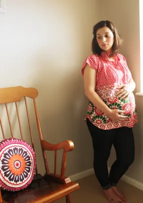 Red Geometric Front Buttoned Maternity Shirt