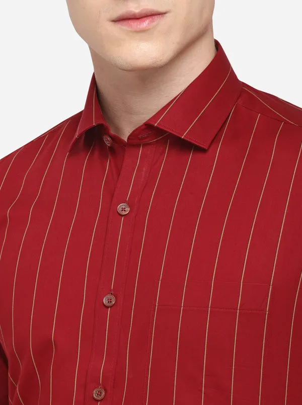 Red Striped Regular Fit Formal Shirt | JadeBlue