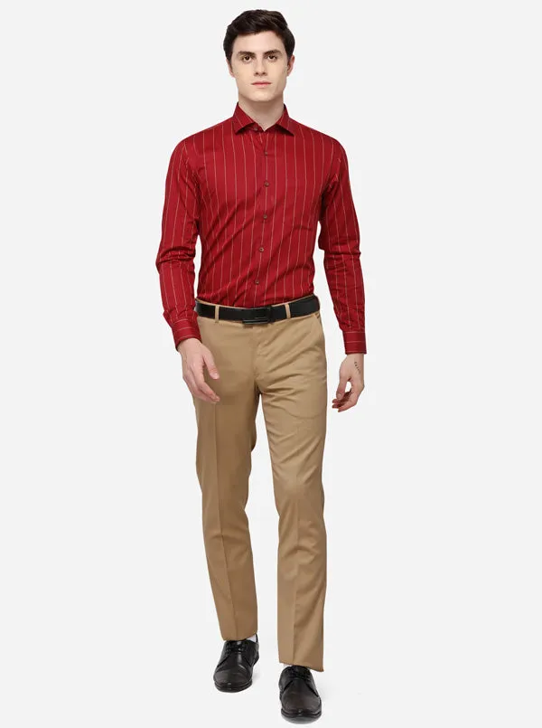 Red Striped Regular Fit Formal Shirt | JadeBlue