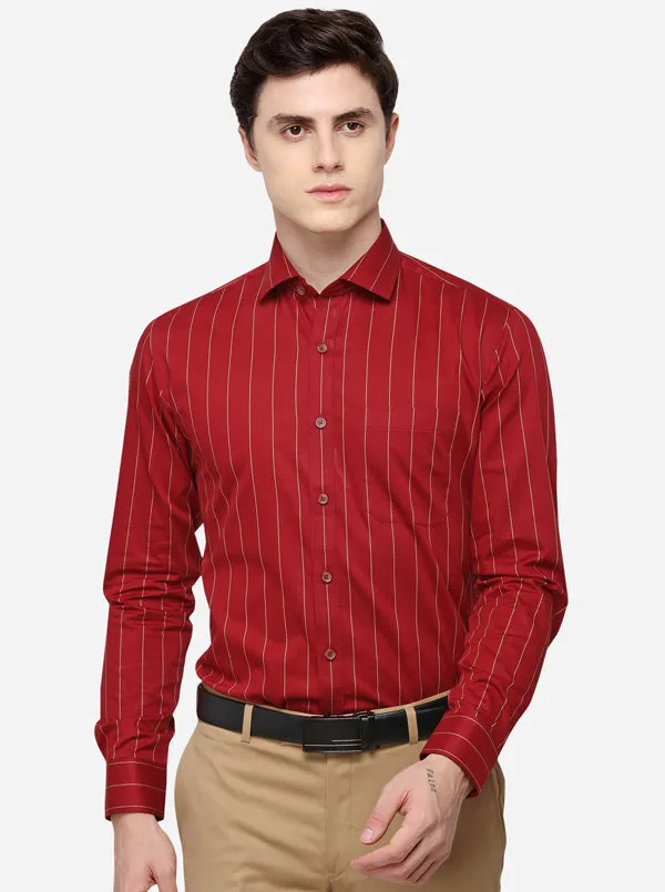 Red Striped Regular Fit Formal Shirt | JadeBlue