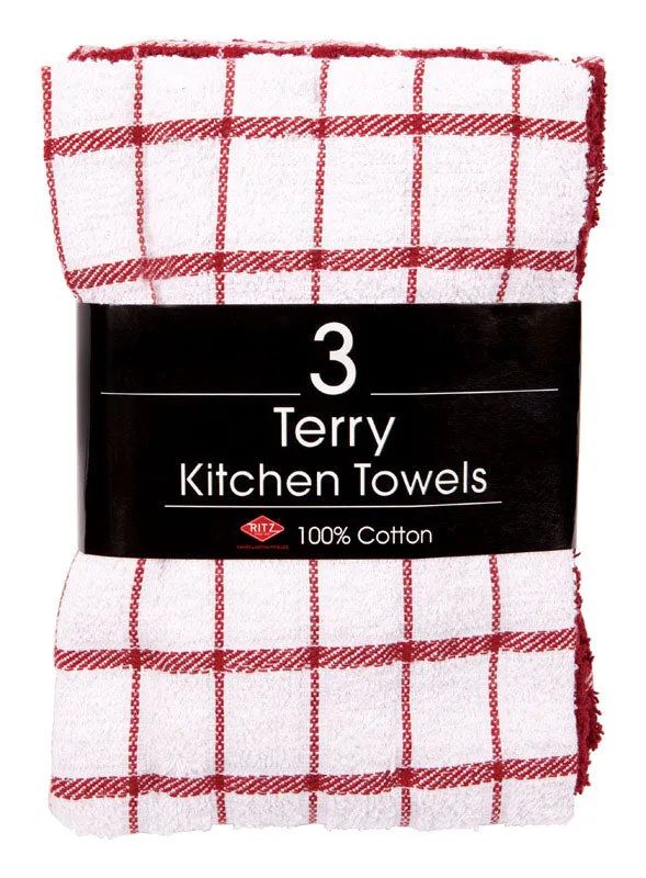 Ritz Paprika Cotton Check Kitchen Towel 3 pk