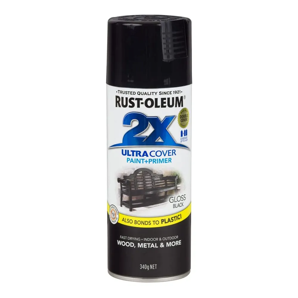 RUST-OLEUM 2X Gloss Paint & Primer Spray Paint 340g Black x 3 Pack