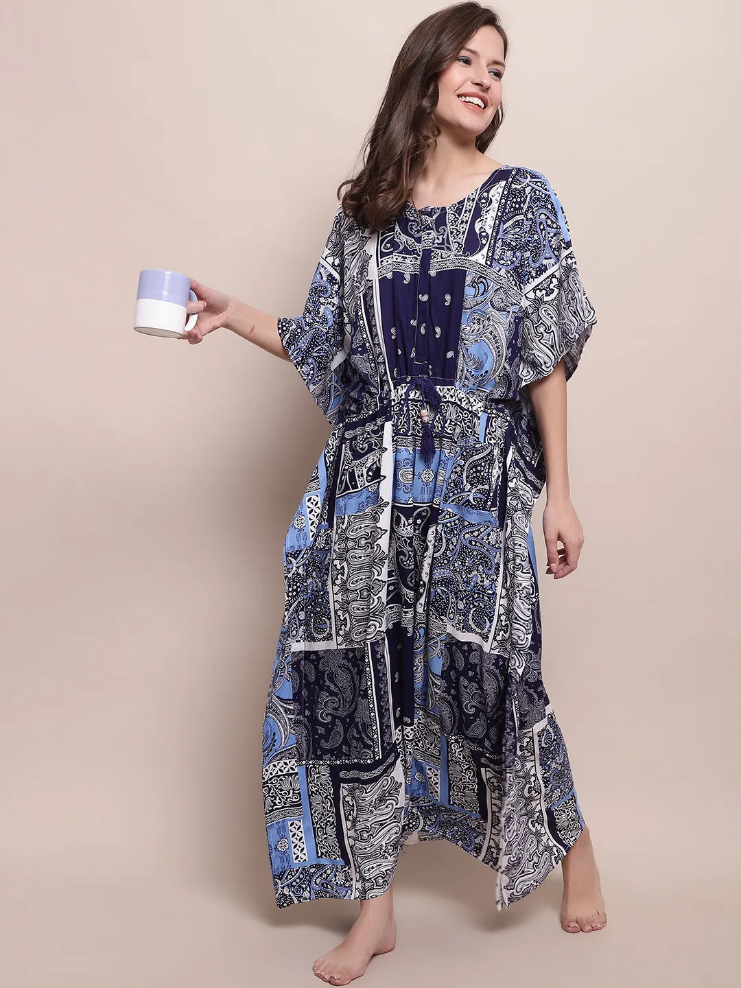 Shararat Women's Rayon Kaftan - Navy blue