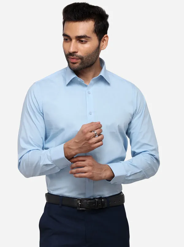 Sky Blue Solid Slim Fit Formal Shirt | Greenfibre