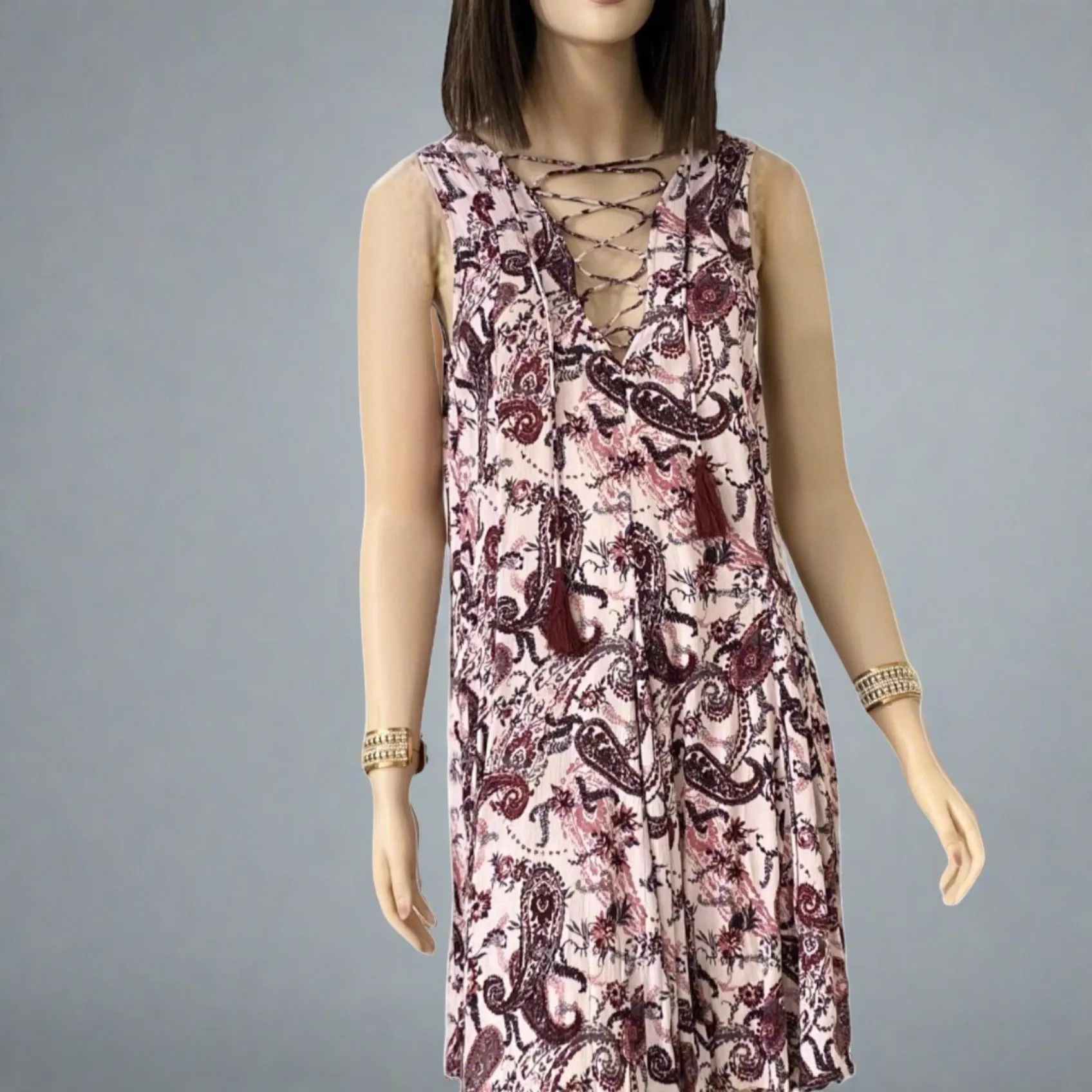 Sleeveless Pink Paisley Mini Dress