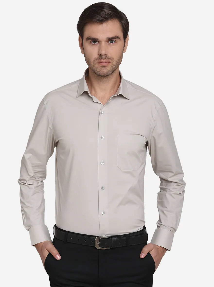 Stone Grey Solid Slim Fit Formal Shirt  | Metal