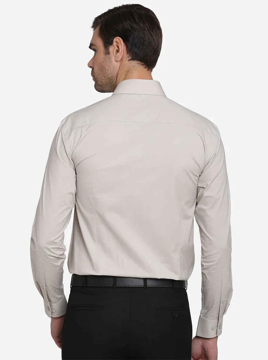 Stone Grey Solid Slim Fit Formal Shirt  | Metal