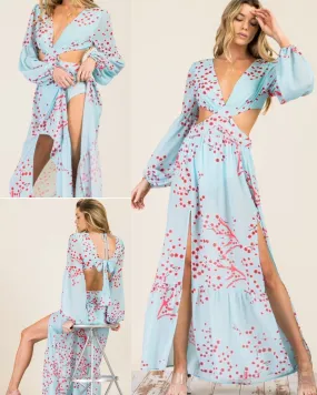 Swept Away Bodysuit Maxi Dress: Sky Blue