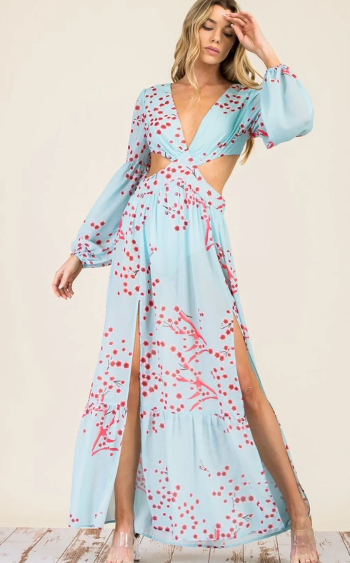 Swept Away Bodysuit Maxi Dress: Sky Blue