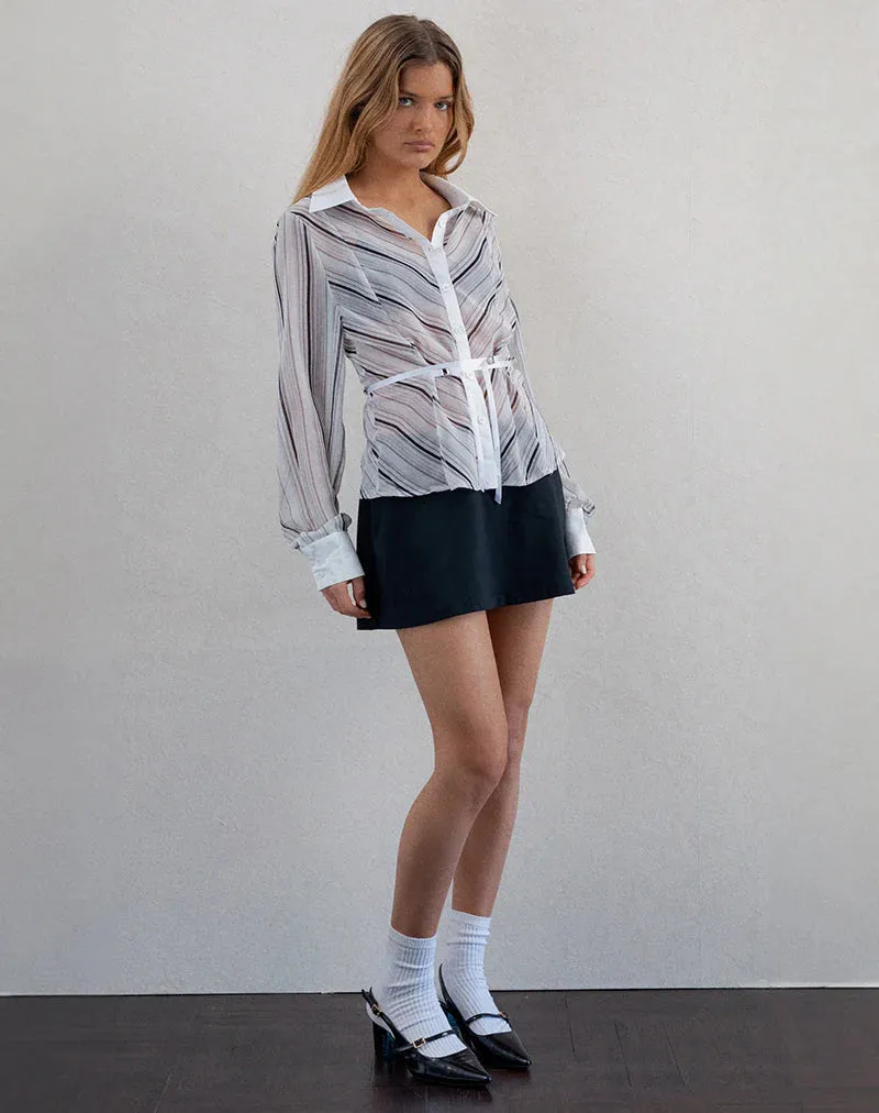 THE CHRISTABEL SHIRT - DIAGONAL STRIPE TONAL GREY