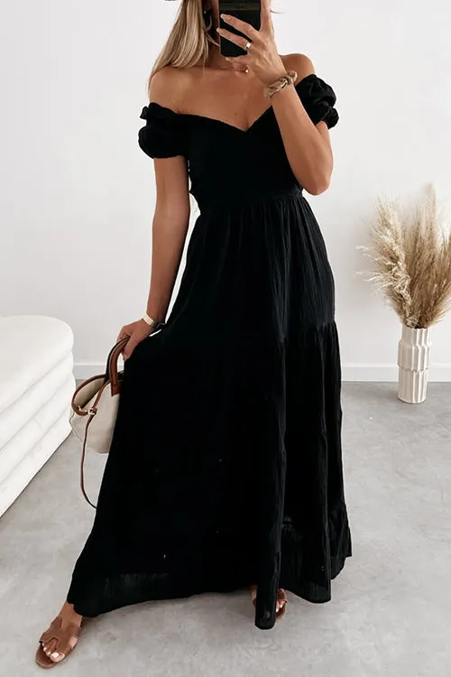 V Neck Puff Sleeve Backless Maxi Dress