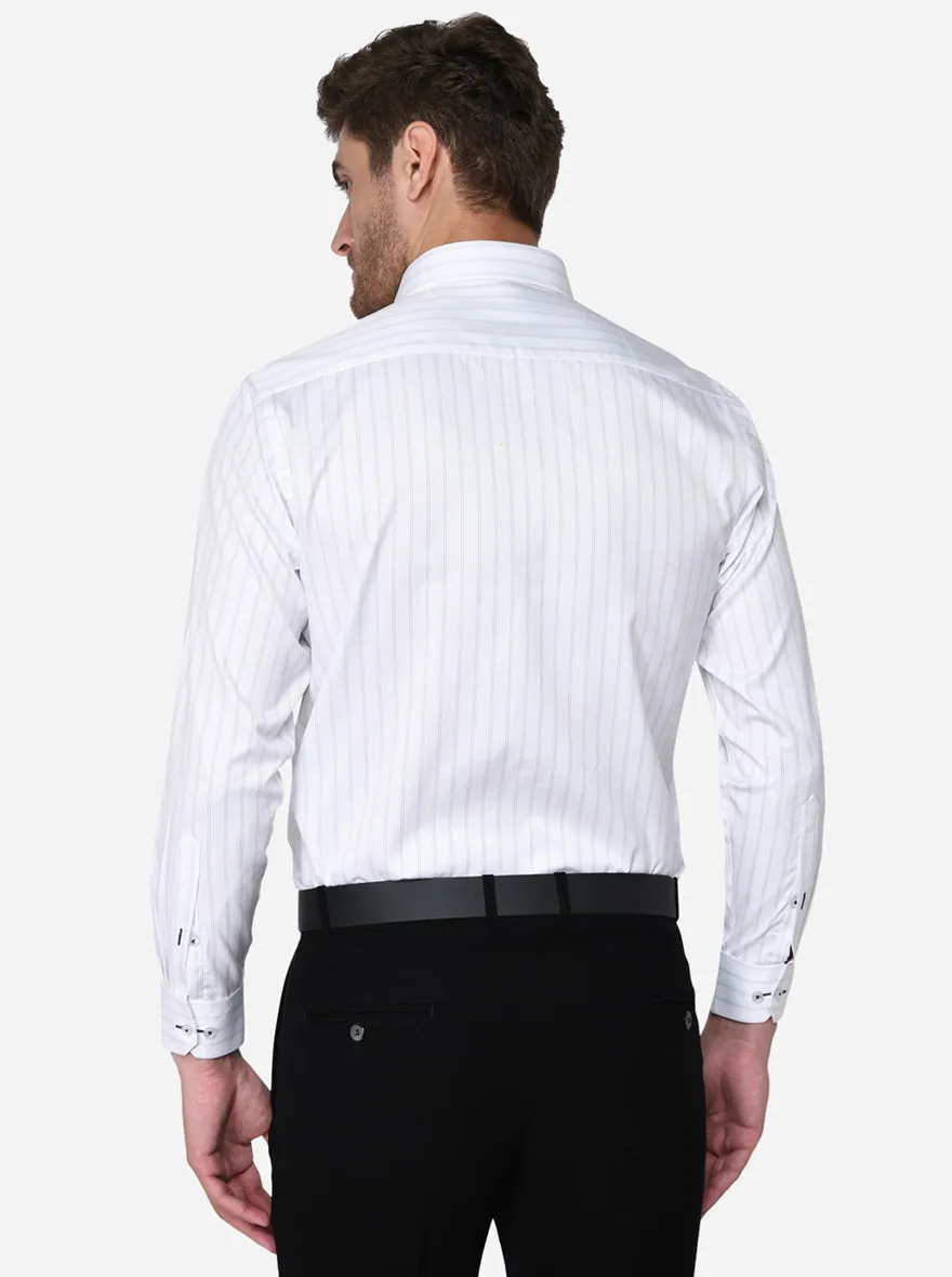 White & Blue Striped Regular Fit Formal Shirt | Greenfibre