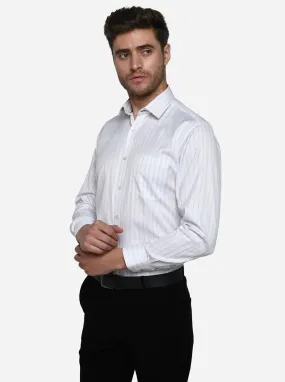 White & Blue Striped Regular Fit Formal Shirt | Greenfibre