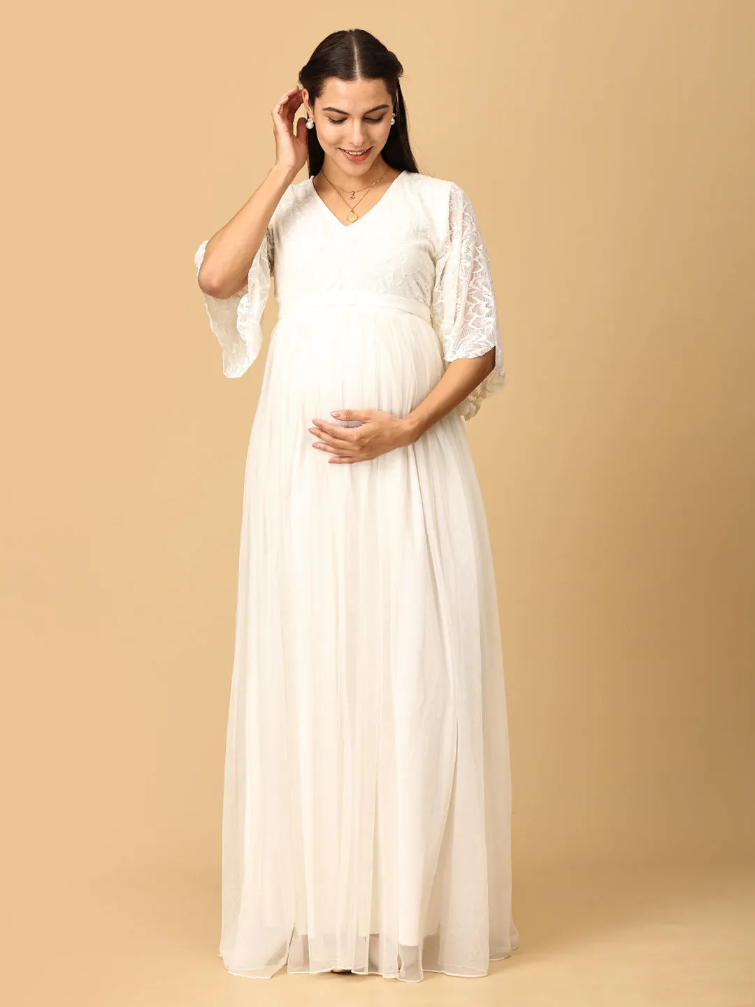 White Whisper Maternity Photoshoot Gown