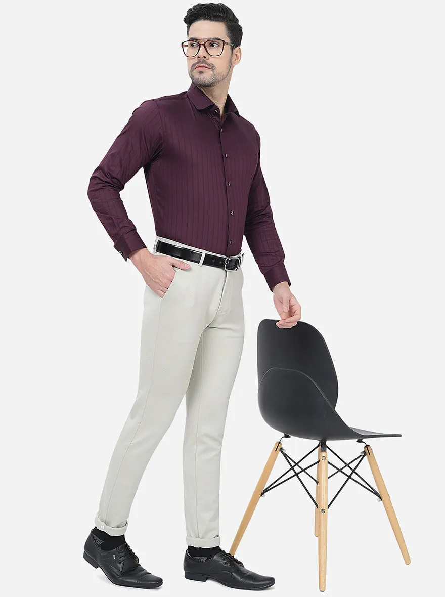 Wine Striped Slim Fit Party Wear Shirt | Greenfibre