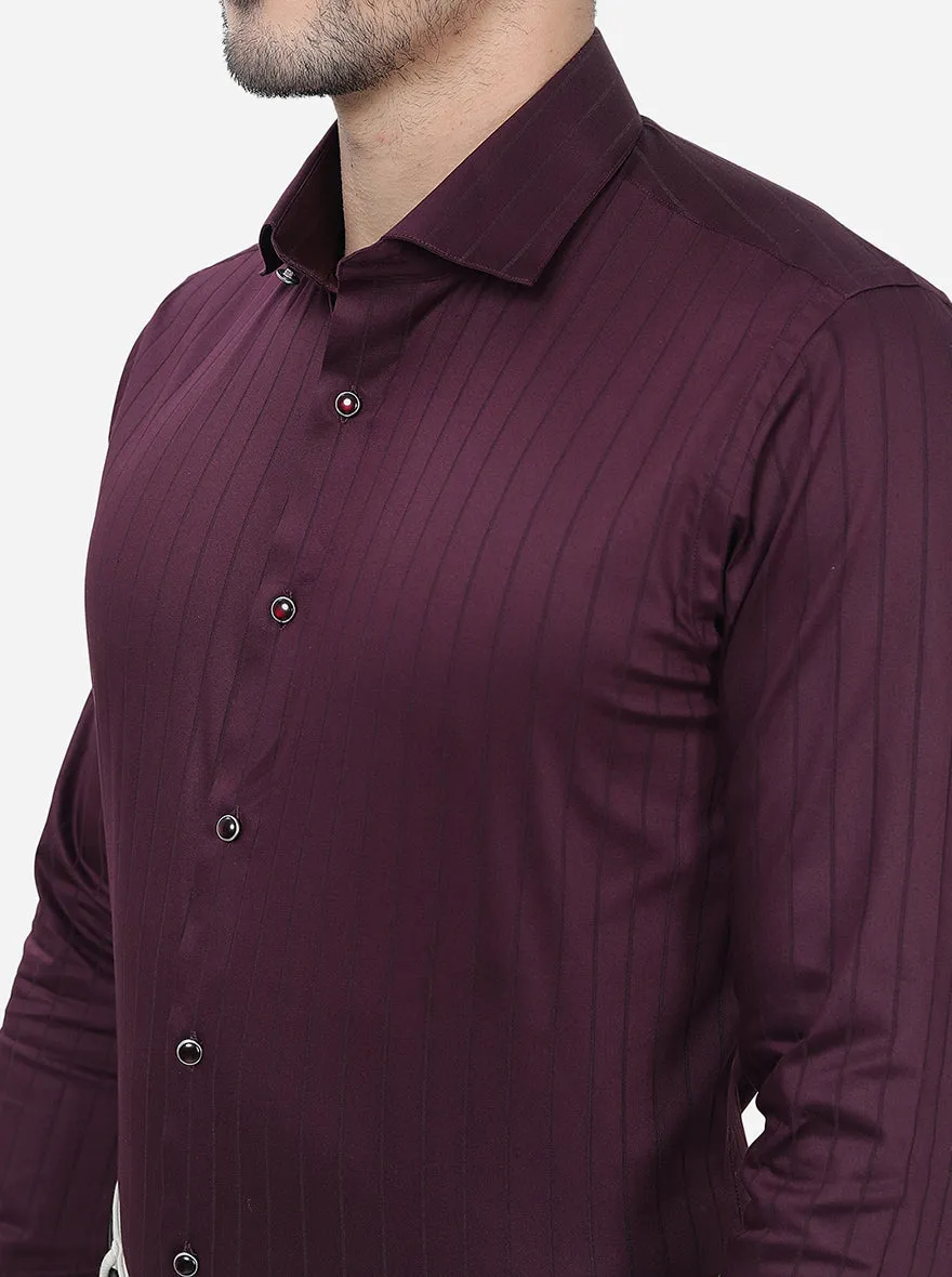 Wine Striped Slim Fit Party Wear Shirt | Greenfibre