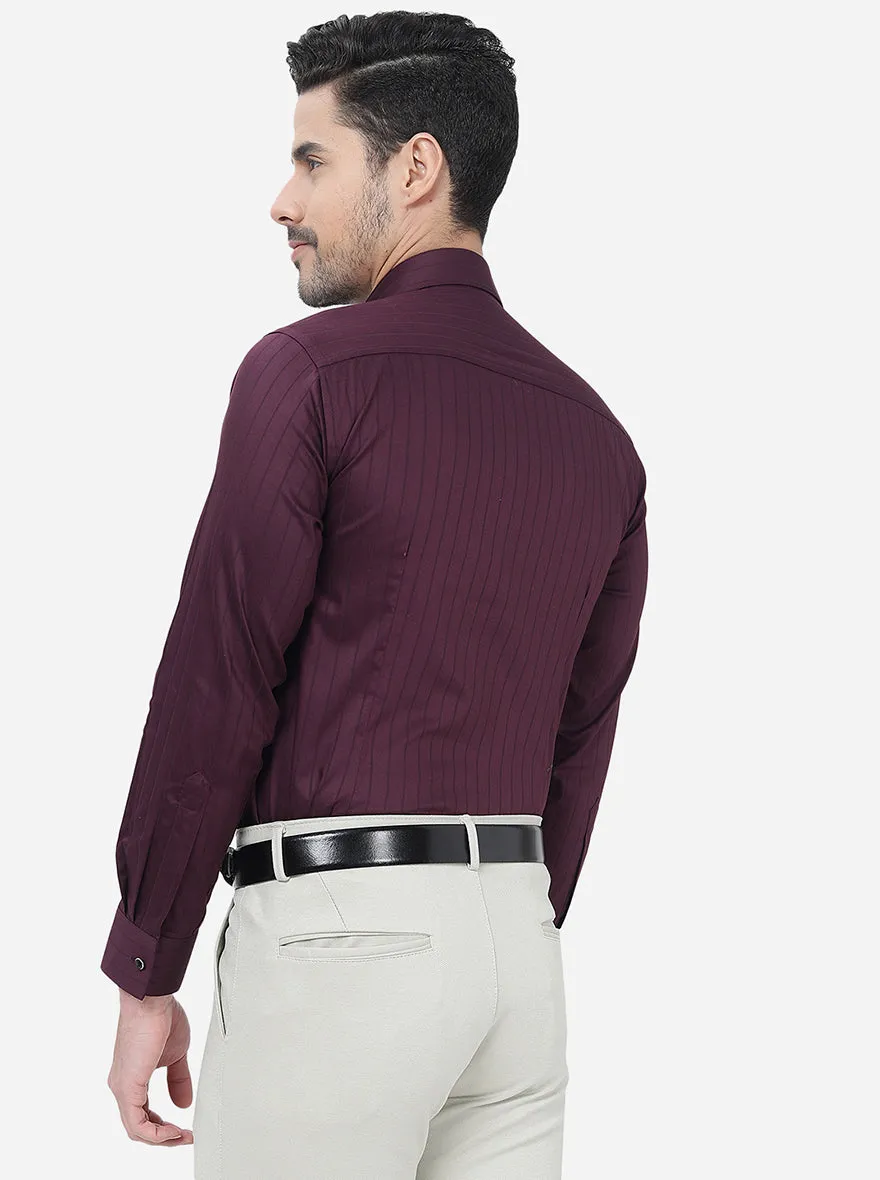 Wine Striped Slim Fit Party Wear Shirt | Greenfibre