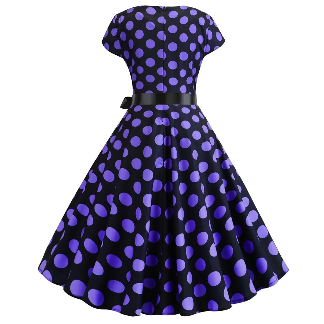 Women Vintage 1950s Retro Polka Dot Print Evening Party Prom Swing Dress