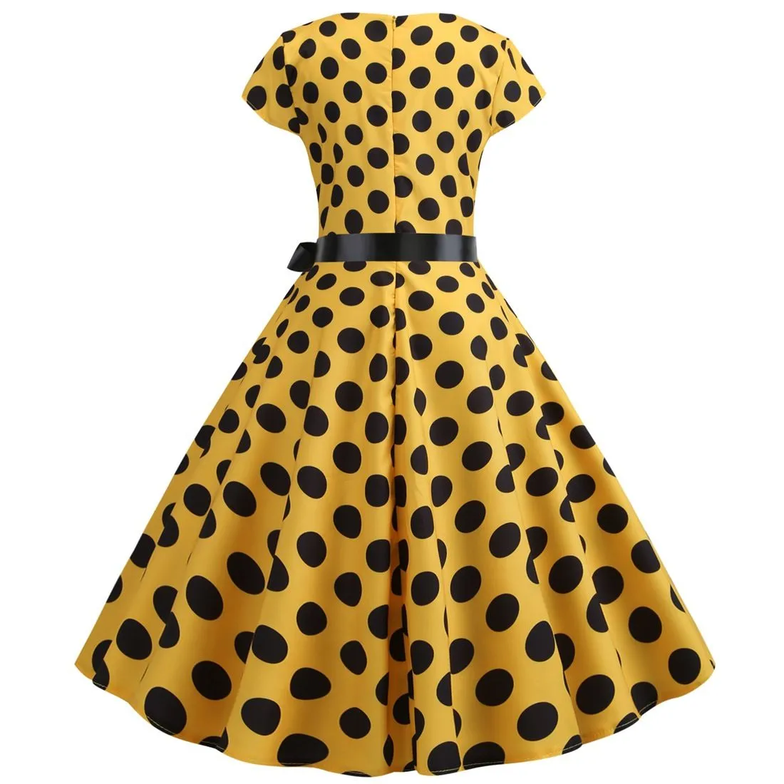 Women Vintage 1950s Retro Polka Dot Print Evening Party Prom Swing Dress