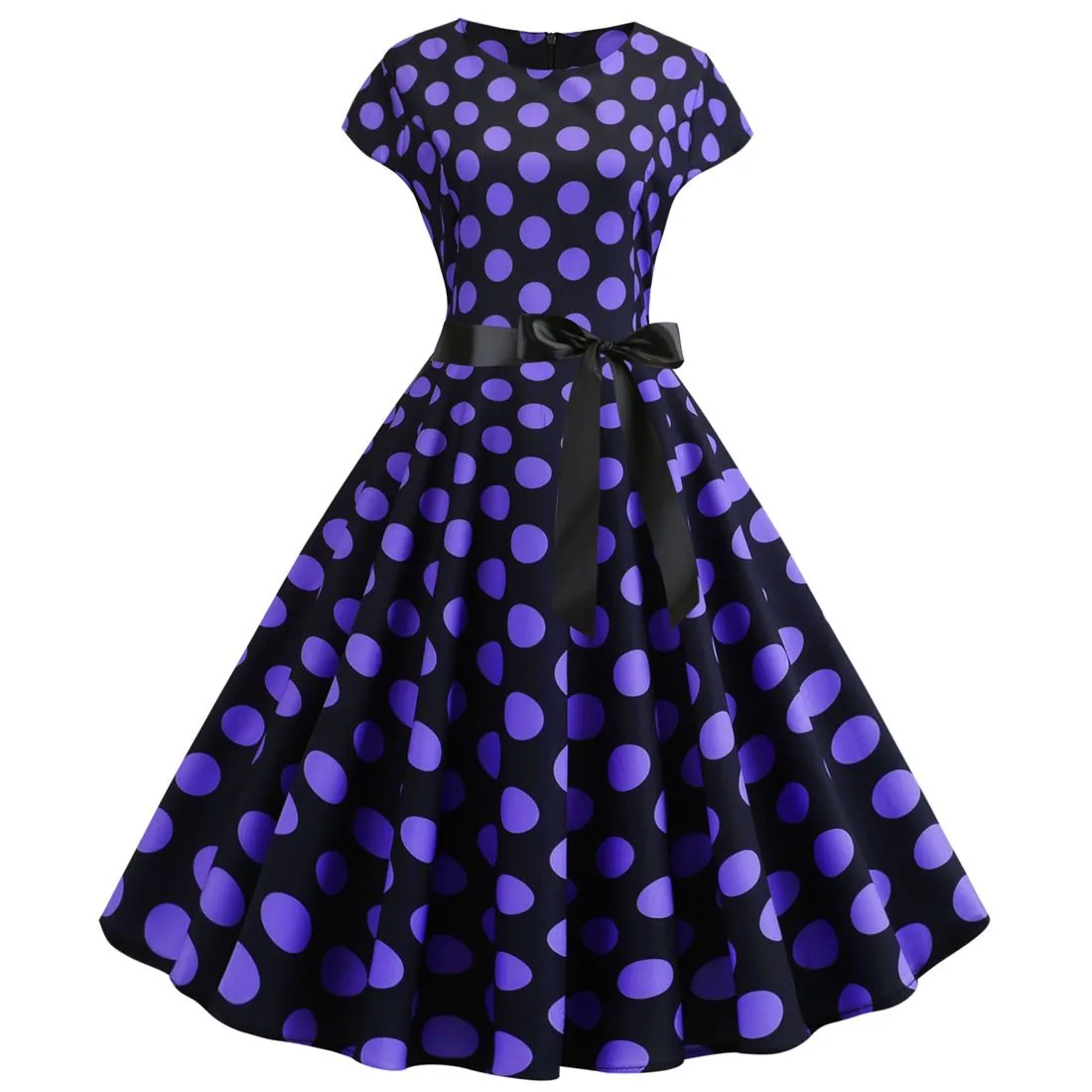 Women Vintage 1950s Retro Polka Dot Print Evening Party Prom Swing Dress