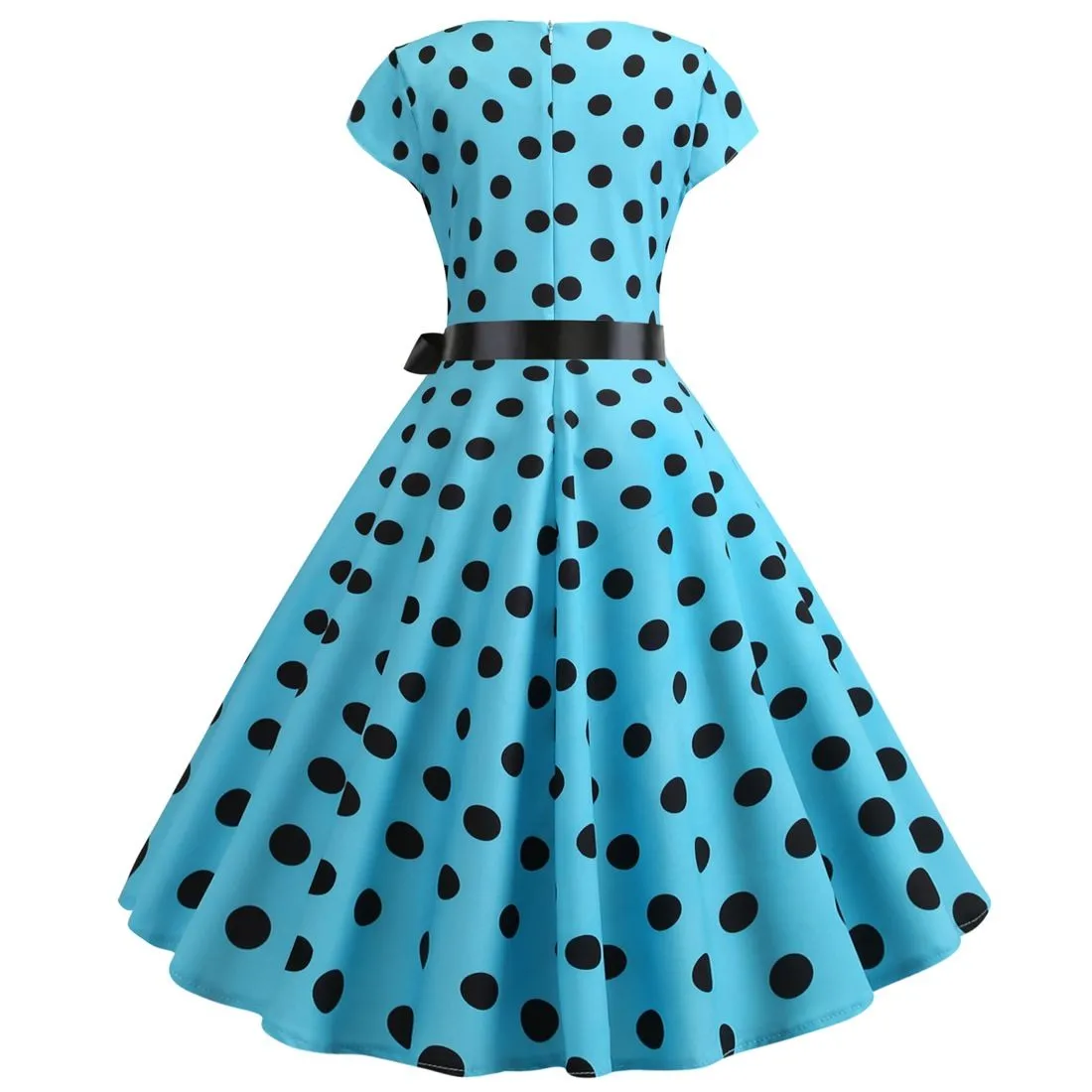 Women Vintage 1950s Retro Polka Dot Print Evening Party Prom Swing Dress