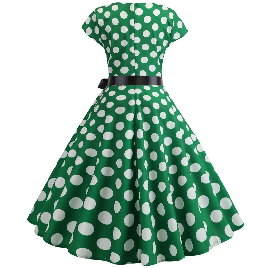 Women Vintage 1950s Retro Polka Dot Print Evening Party Prom Swing Dress