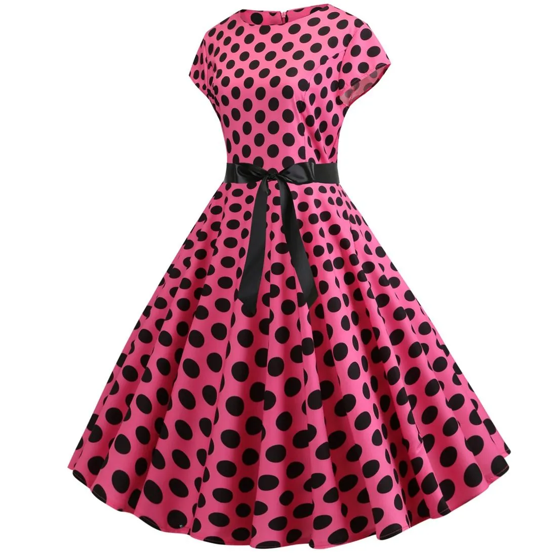 Women Vintage 1950s Retro Polka Dot Print Evening Party Prom Swing Dress