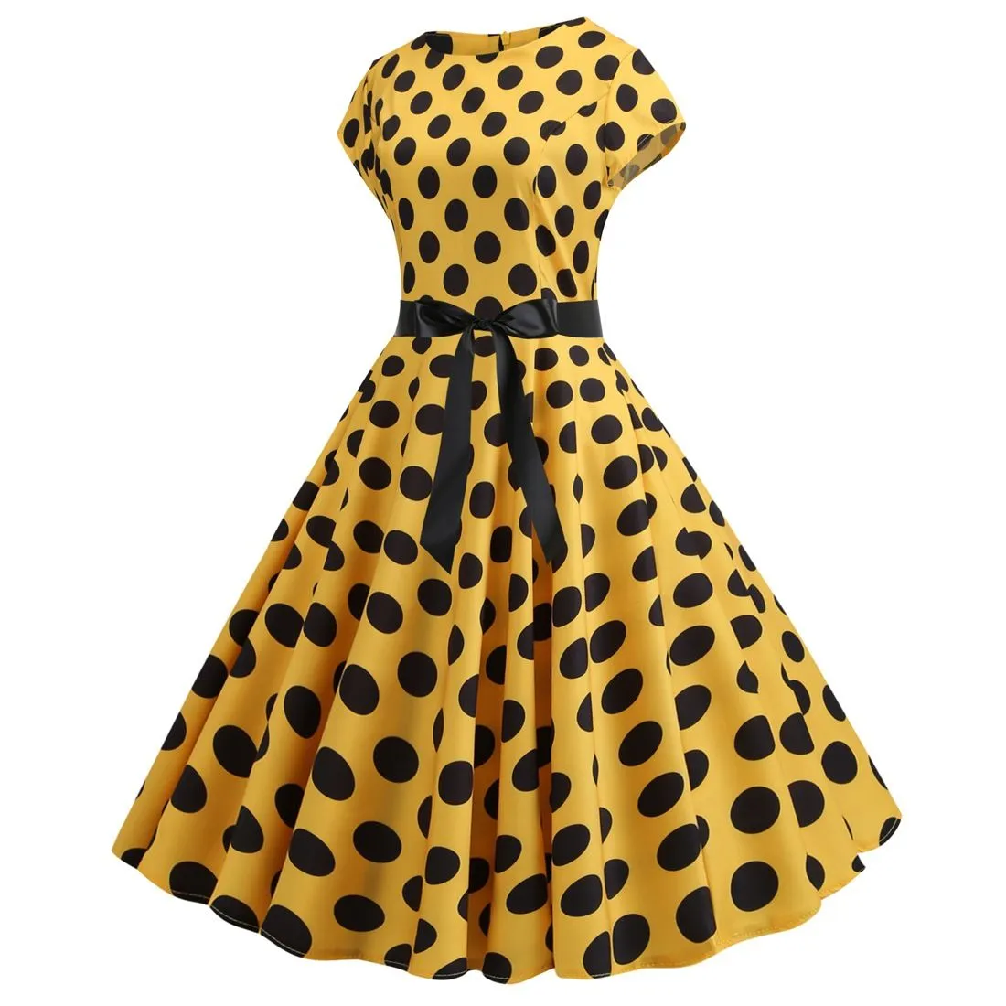 Women Vintage 1950s Retro Polka Dot Print Evening Party Prom Swing Dress