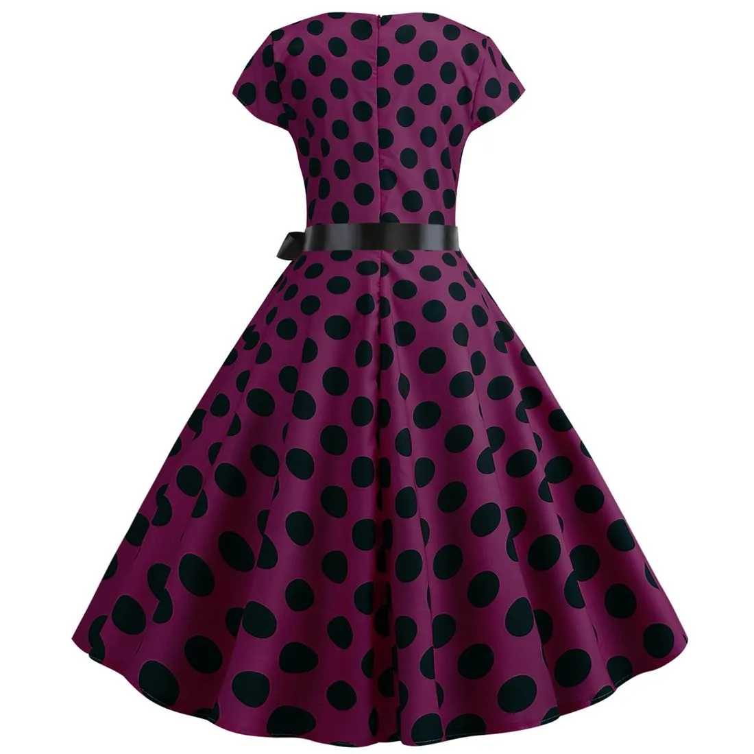 Women Vintage 1950s Retro Polka Dot Print Evening Party Prom Swing Dress