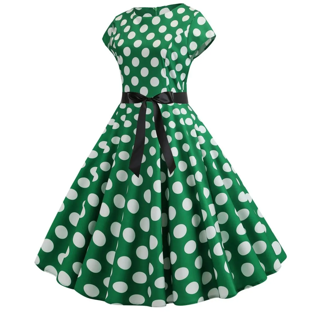 Women Vintage 1950s Retro Polka Dot Print Evening Party Prom Swing Dress