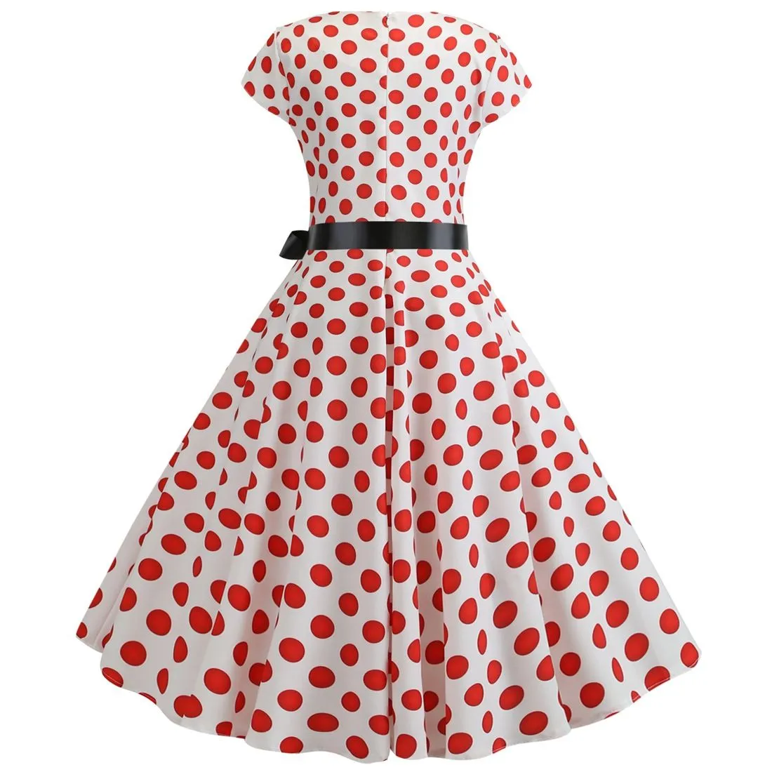 Women Vintage 1950s Retro Polka Dot Print Evening Party Prom Swing Dress