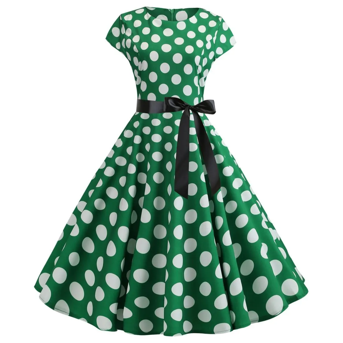 Women Vintage 1950s Retro Polka Dot Print Evening Party Prom Swing Dress